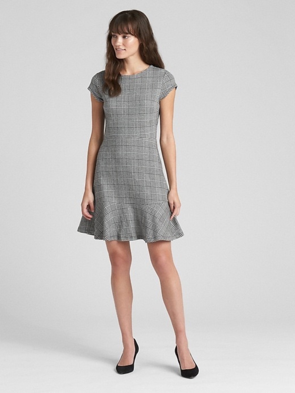 RD Style Gray Plaid Cap Sleeve Fit-and-Flare Mini